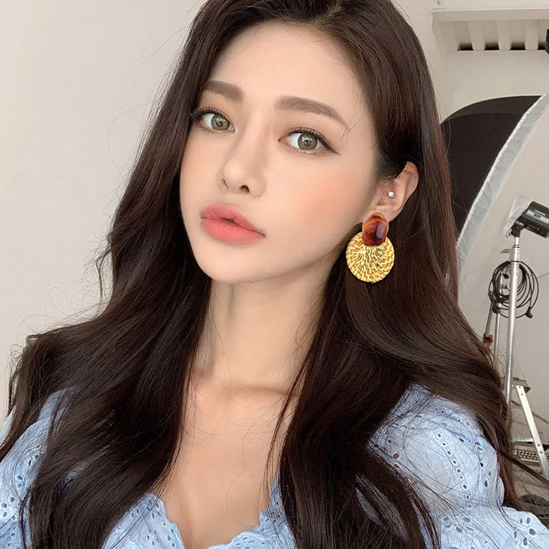 Корейские серьги из ротанга YAMEGA ручной работы уникальные деревянные