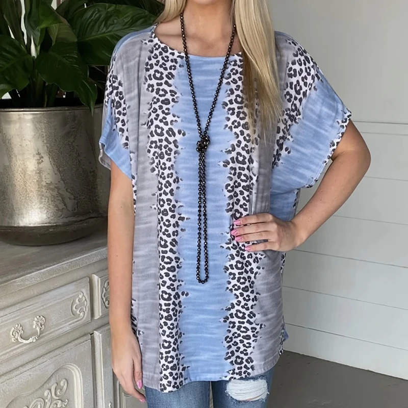 

Women Leopard Print Tops Loose Tshirt Vintage O Neck Short Sleeve Print Tee Top Female Streetwear blusas mujer футболка оверсайз