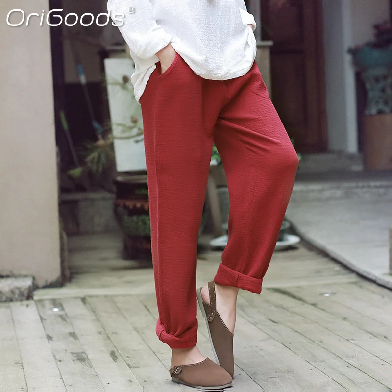 Свободные повседневные женские шаровары OriGoods весенне-летние хлопковые брюки