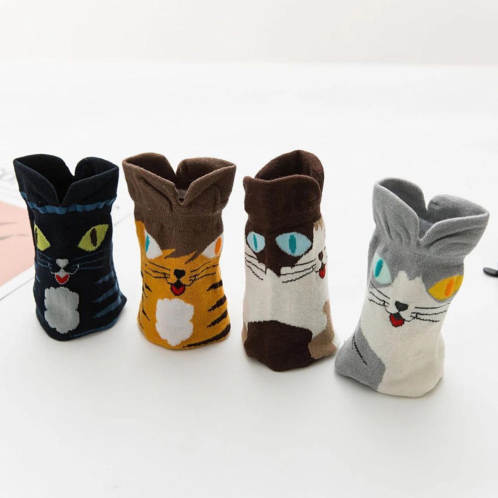 10 Pairs Cute Woman Socks Ladies Comfortable Soft Cotton Casual Long Socks Female Novelty Cartoon Cat Funny Socks Autumn Winter