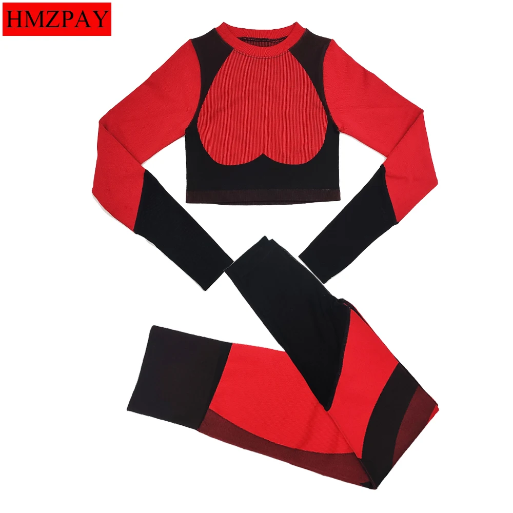 

Women's Sportswear Yoga Sets Ribbed Seamless Long Sleeve Workout Clothes For Women High Waist Sports Legging Long Sleeve Top