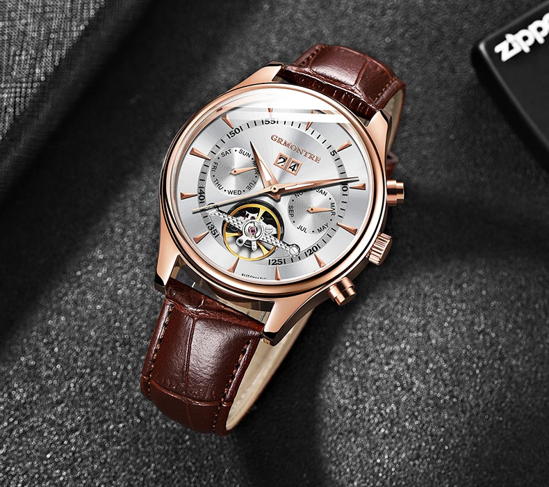 Брендовые мужские часы автоматические механические часы Tourbillon спортивные часы кожаные повседневные деловые часы в ретро-стиле Relojes Hombre