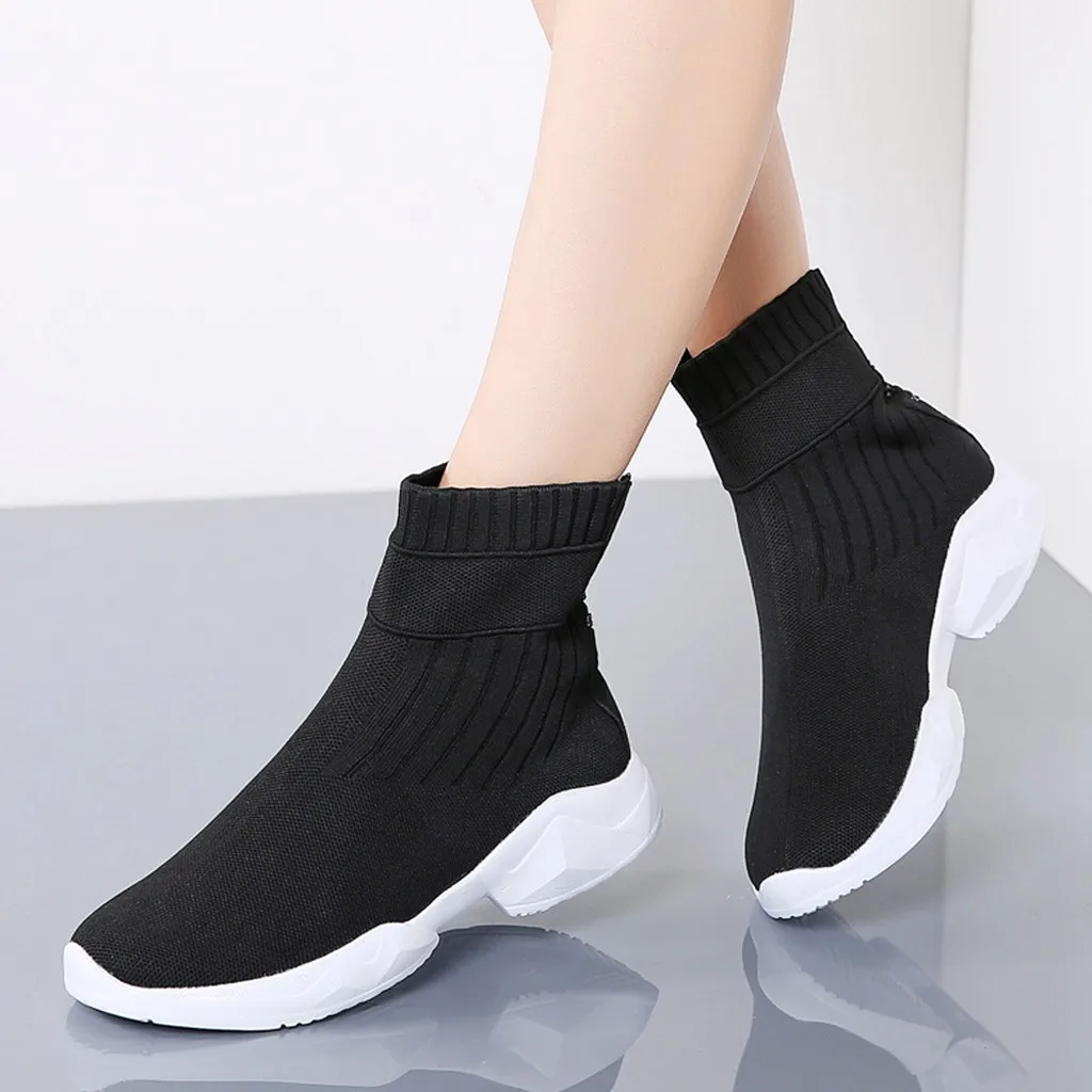 Модные зимние ботинки носки для женщин черная обувь сетчатая повседневная