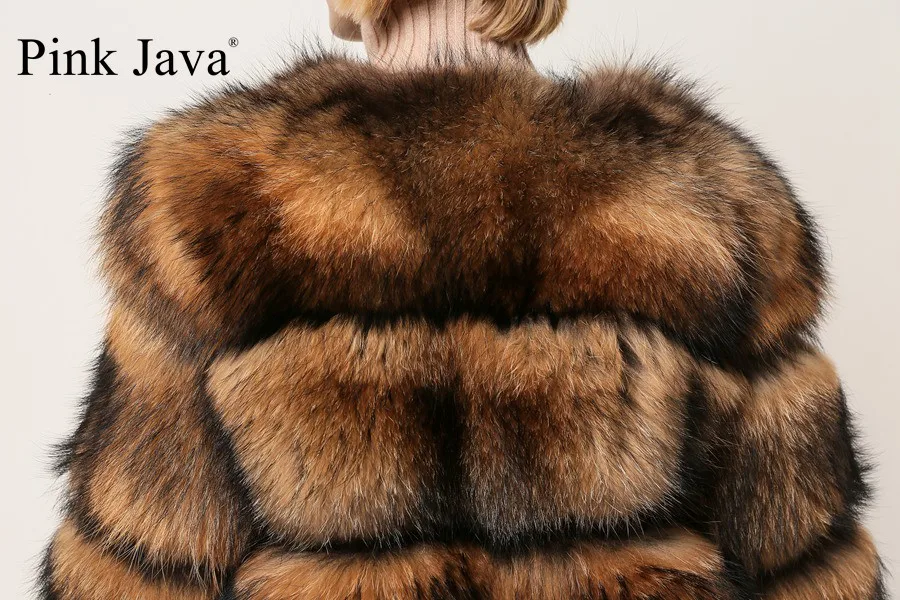 Розовое JAVA QC1874 Новое поступление женское зимнее пальто из натурального меха енота пушистое горячая распродажа меховое платье