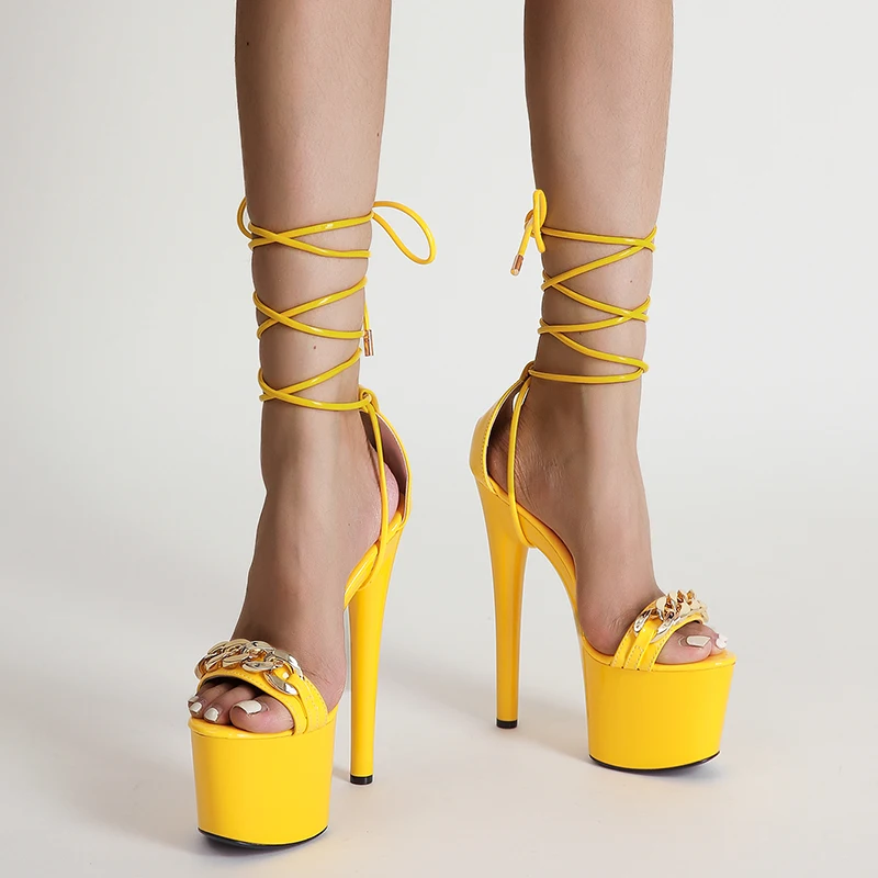 

17cm Black Shoes Sexy Cross Strappy Ankle High Heel Sandals Punk Gold Chain Summer Platform Gladiator Sandals Schoenen Vrouw