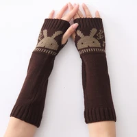 winter women warm cute cartoon rabbit sleeves mittens female acrylic stretch knit half finger fingerless arm warmers gloves c80