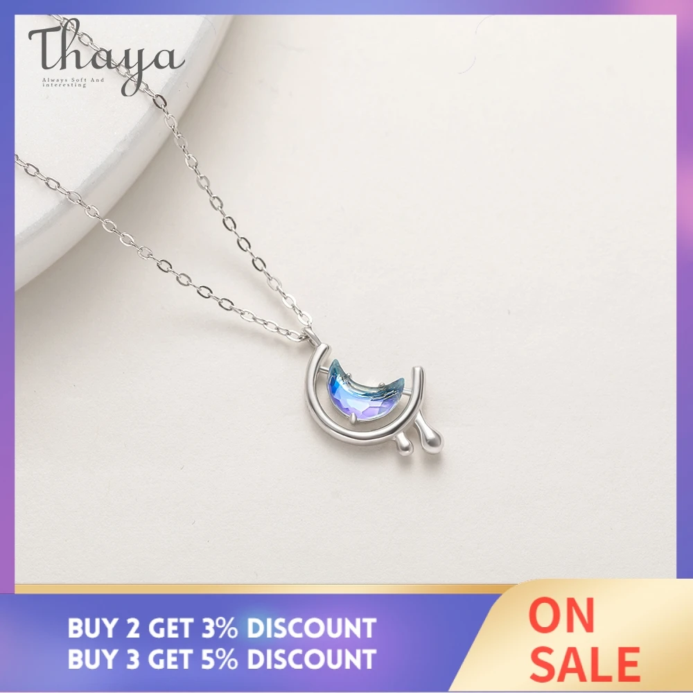 Thaya s925 Silver Water In The Moon Necklace Blue Moon Bohemia Women Choker Necklace for Women Jewelry Gift