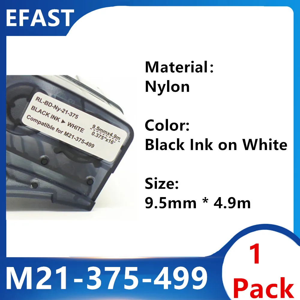 

1 Pack M21 375 499 Label Maker tape Nylon Label Ribbon Compatible For BMP21 PLUS bmp21 LAB Printer Black On White 9.5mm * 4.9m