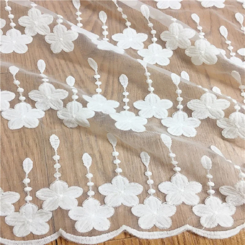 Новый чистый белый 2 ярд цветочный узор 3D вышитая кружевная ткань Африканская