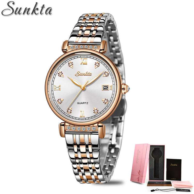 Японские кварцевые женские часы LIGE водонепроницаемые из стали розового золота