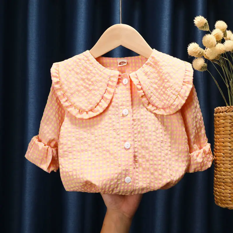 Осенние рубашки в клетку блузка для девочек топы одежда детский хлопковый