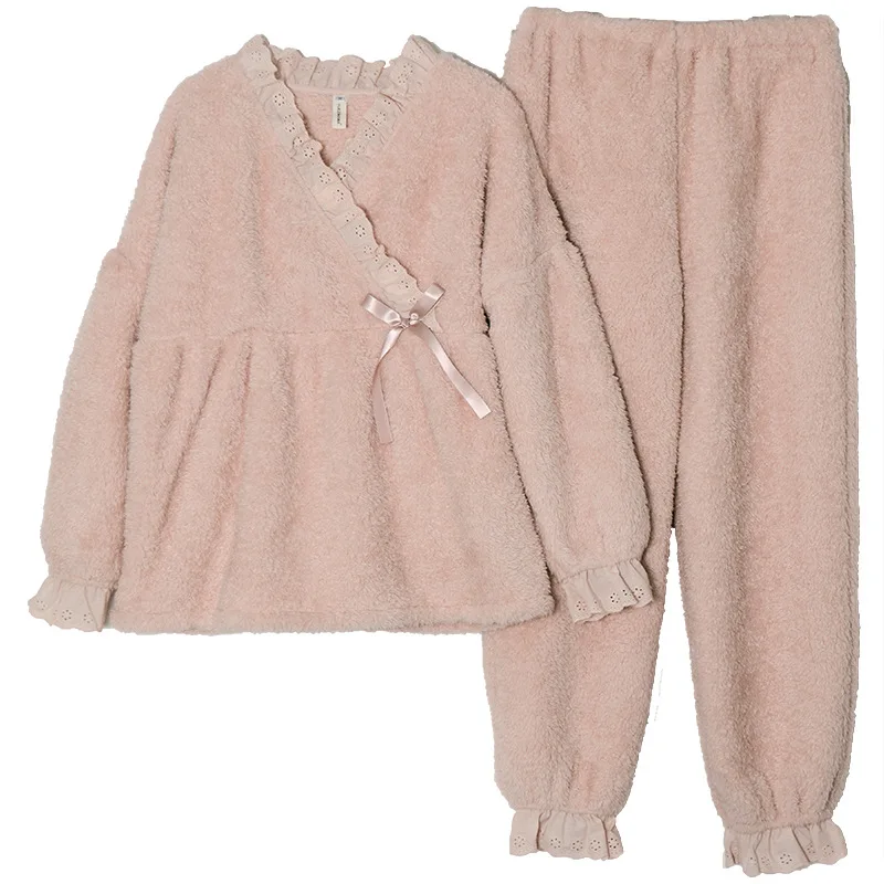 

Winter Women Pajamas Set Maternity Clothing Suit Homewear Warm Breastfeeding Pajamas Thick Flannel Feeding Pregnancy Sleepwear
