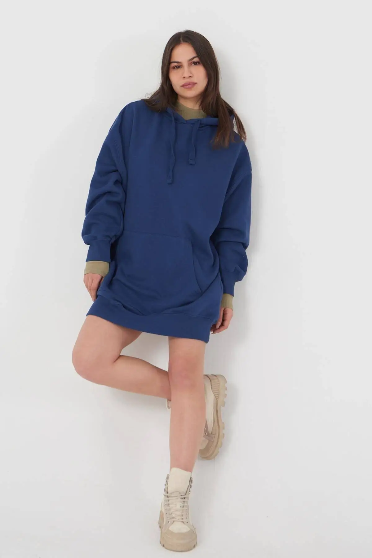 

Women Indigo Long Hooded Sweatshirts Women Sweatshirt 2021 Fashion