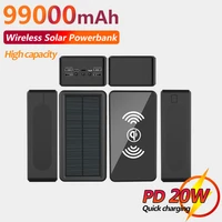 wireless fast charging 99000mah qi solar power bank with digital display led light 4usb portable external battery
