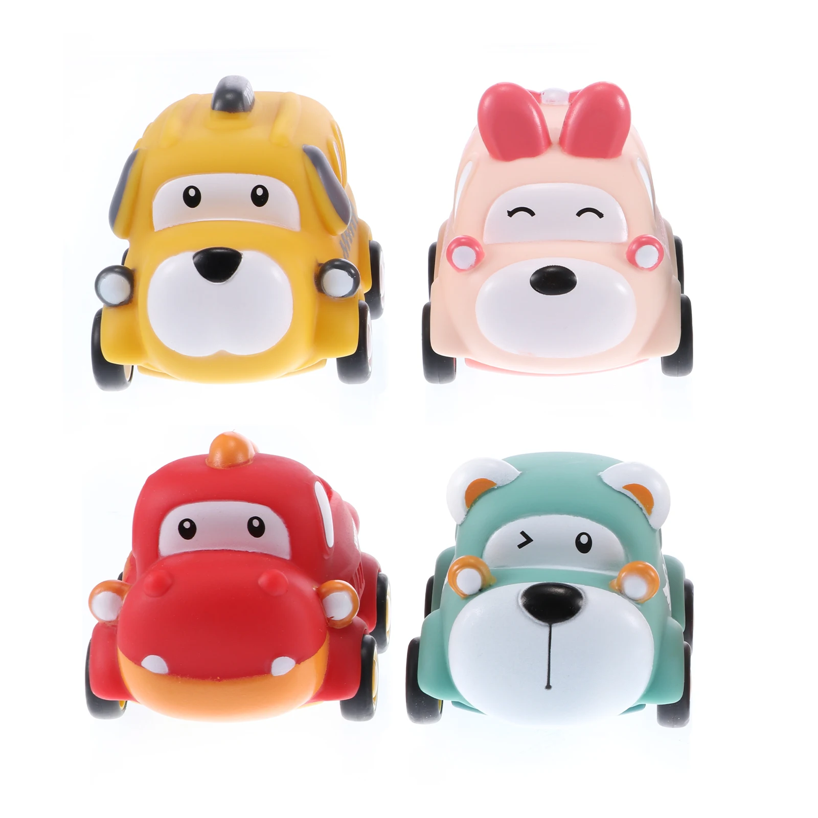 

4Pcs Baby Toy Cars Cute Cartoon Animals Pull-Back Toys Soft Elastic Plastic Set Baby-Safe Early Educational Pull Back Vehicle