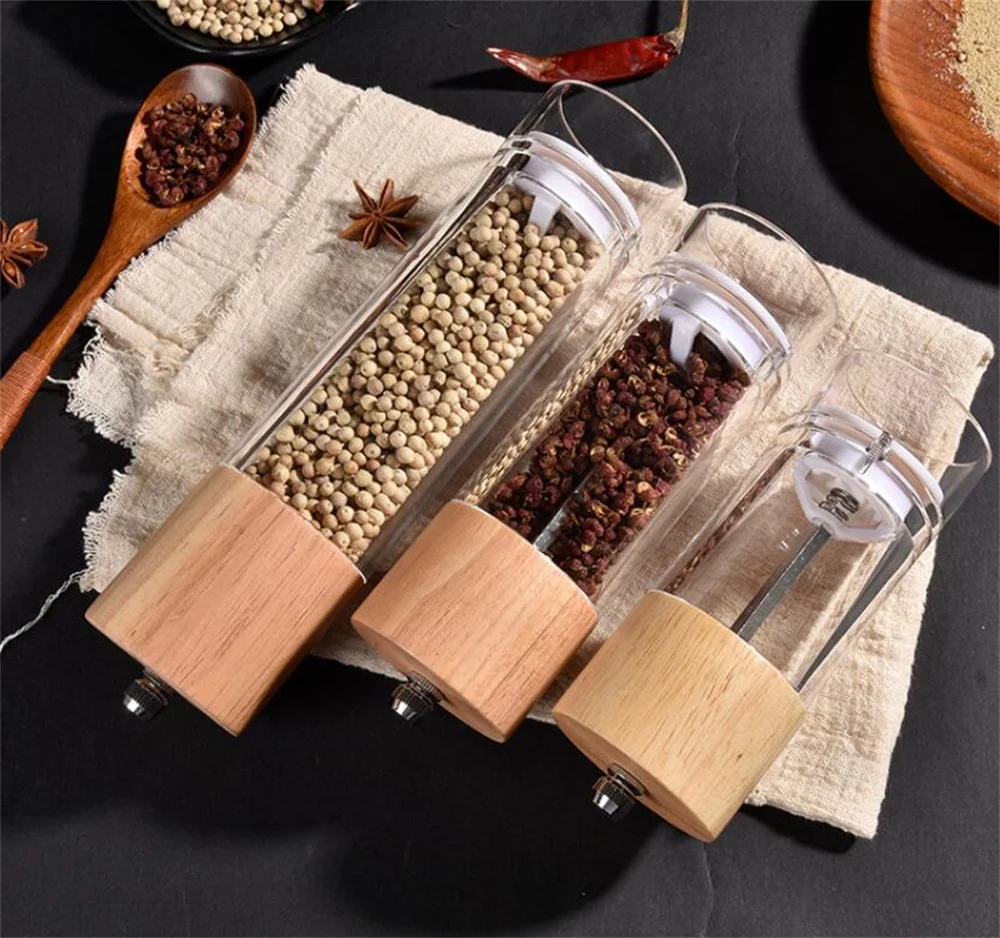 

New 20pcs/lot Acrylic Salt and Pepper Grinder, Manual Mills- Wooden Shakers with Adjustable Ceramic Core -8 /6.5/5.5 inches