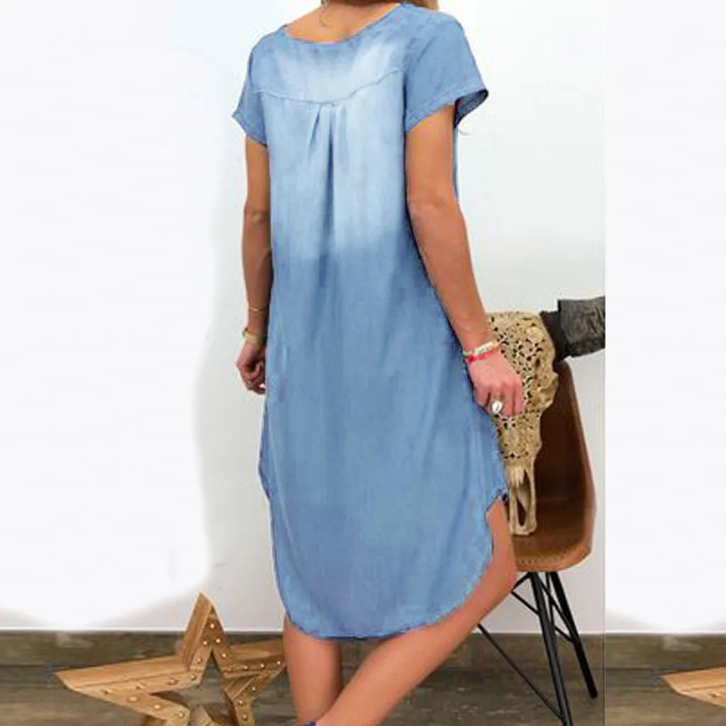 @ Женские Летнее платье из джинсовой ткани повседневное винтажное с v вырезом для