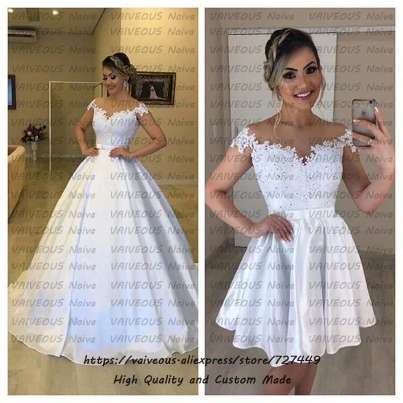 Атласное кружевное вышитое бисером романтическое платье невесты бальное с