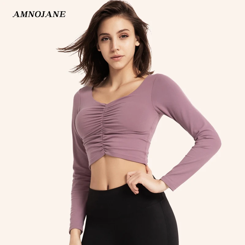 Женский бесшовный укороченный топ для занятий спортом фитнесом йогой и длинным