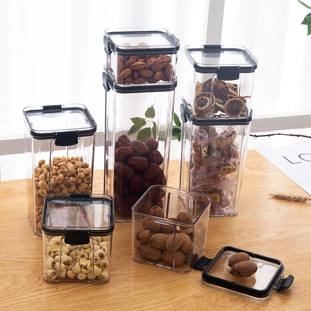 

1800ml Dry Food Storage Box Food Containers Transparent Stackable Kitchen Spaghetti Noodles Sealed Tank Cans Organizers Bottles