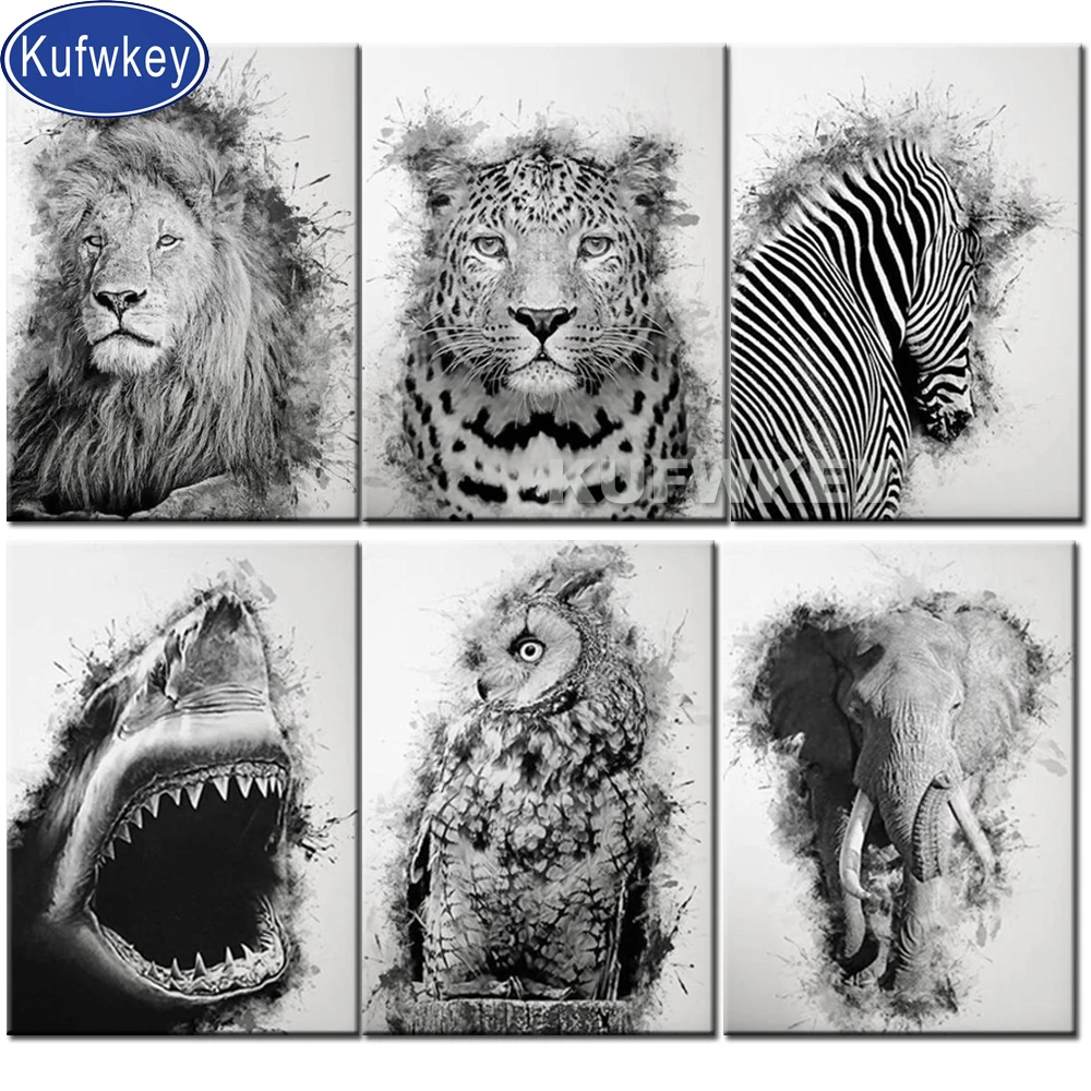 Алмазная 3d вышивка Лев леопард сова Зебра Акула настенное искусство черная белая