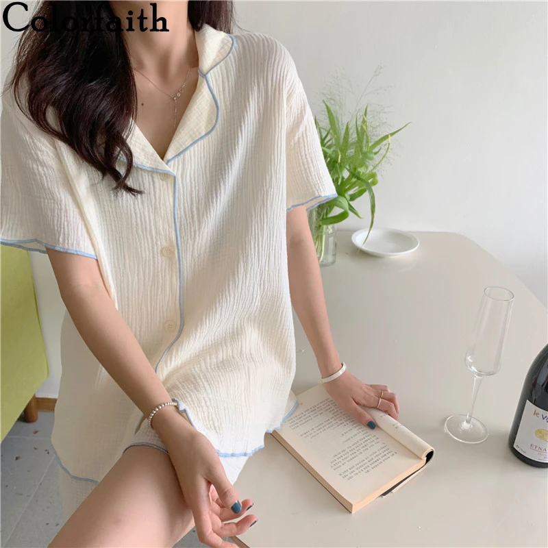 

Colorfaith/Новинка 2021 года; Летние женские пижамы; Комплекты из 2 предметов; Одежда для сна больших размеров; Тонкая Пижама для женщин; Милая женская домашняя одежда; Костюм; PJ0220