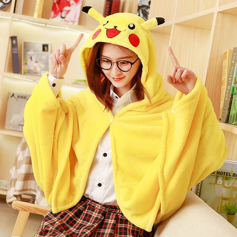 Плюша Утепленная одежда с рисунком Пикачу Cos шаль игрушки милые отаку плащ
