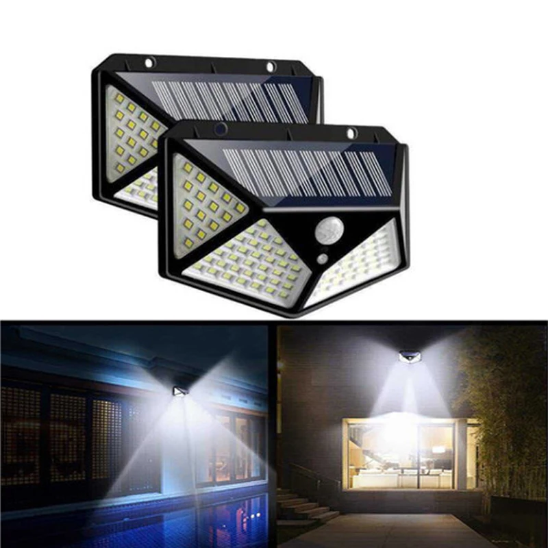

100 светодиодный светильник на солнечной батарее с двойным датчиком, головной садовый настенный светильник, четырехсторонний светящийся да...