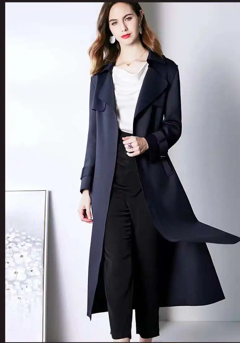 

Trench Coat 2020 Autumn Winter Fashion Style Women Turn-down Collar Adjustable Belt Casual Yellow Black Classic Coat Outwear
