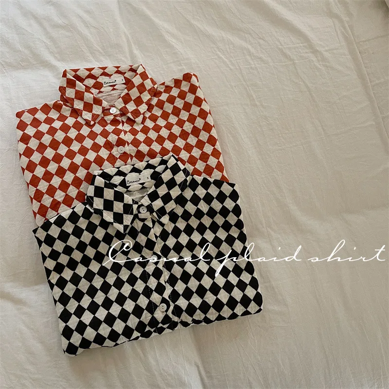 

toddler baby boys loose geometric autumn shirts new korean long sleeved blouses for kid girl tops infant casual oversize shirts