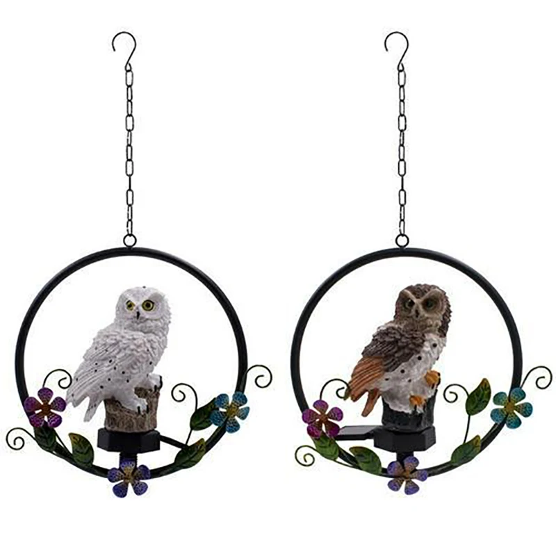 

Owl Solar Garden Light With LED Panel Fake Owl Circle Flower Hanging Lamp Waterproof Outdoor Courtyard Path Yard Garden Lampy