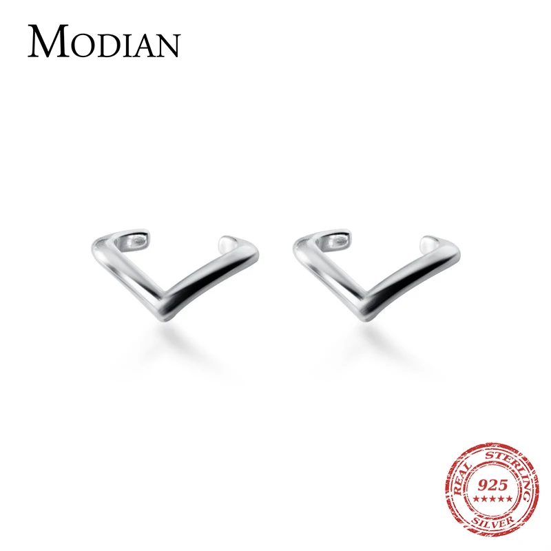 Женские глянцевые серьги-клипсы Modian с буквами V-образной формы из натурального
