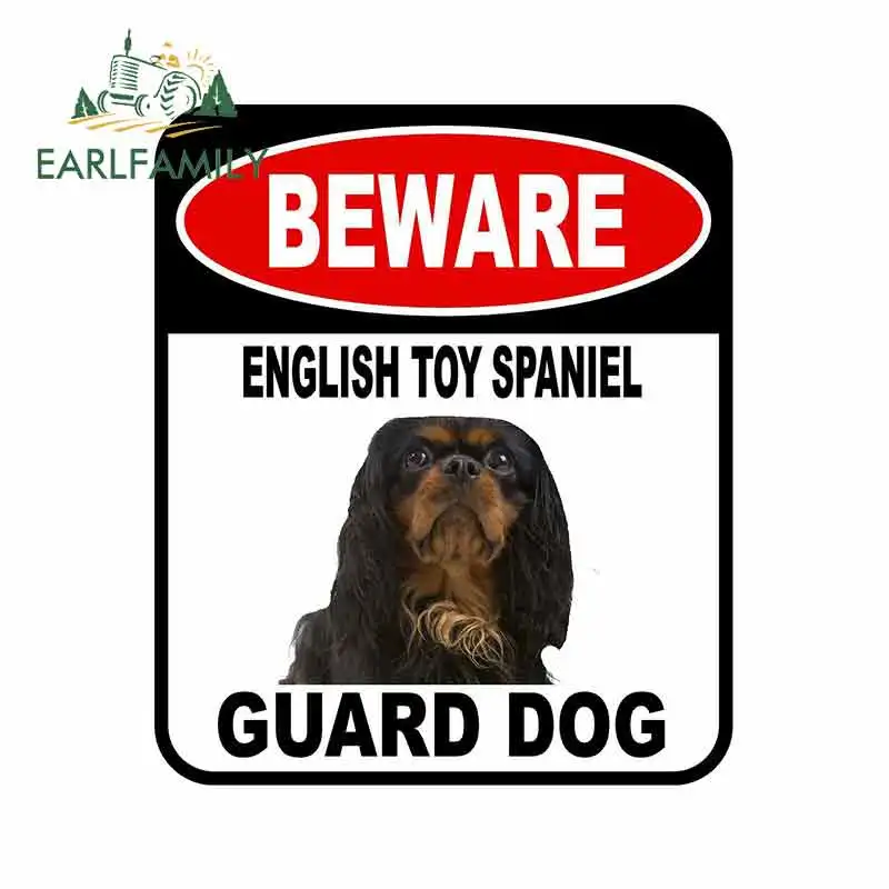 EARLFAMILY 13cm x 11cm BEWARE ENGLISH TOY SPANIEL GUARD DOG 