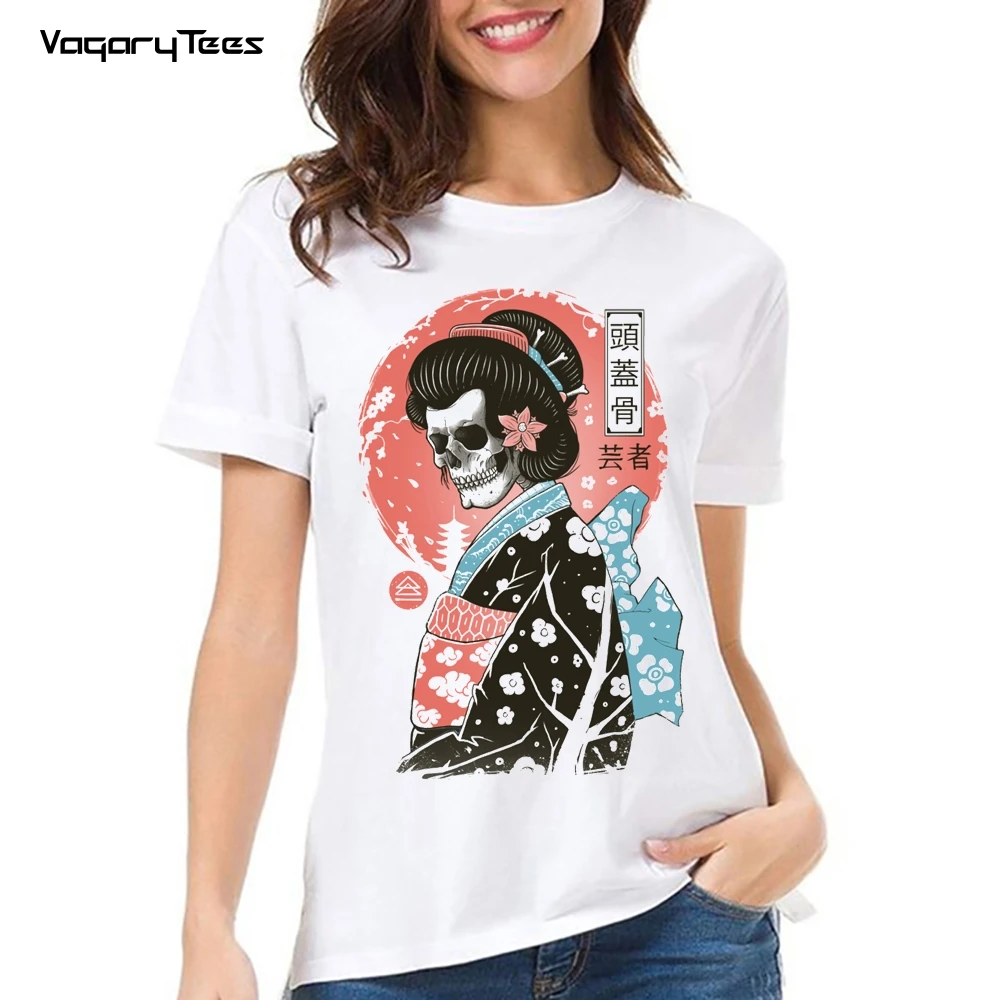 

Woman T-Shirts skull Women's T Shirt Japanese Yokai Geisha Traditional Painting Art Classic Tshirt for Girls Harajuku Streetwear