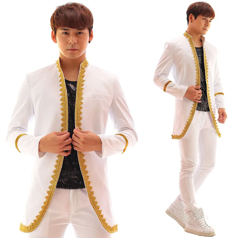 Ночной клуб мужская куртка костюмы DJ мужской певец белое пальто костюм для шоу