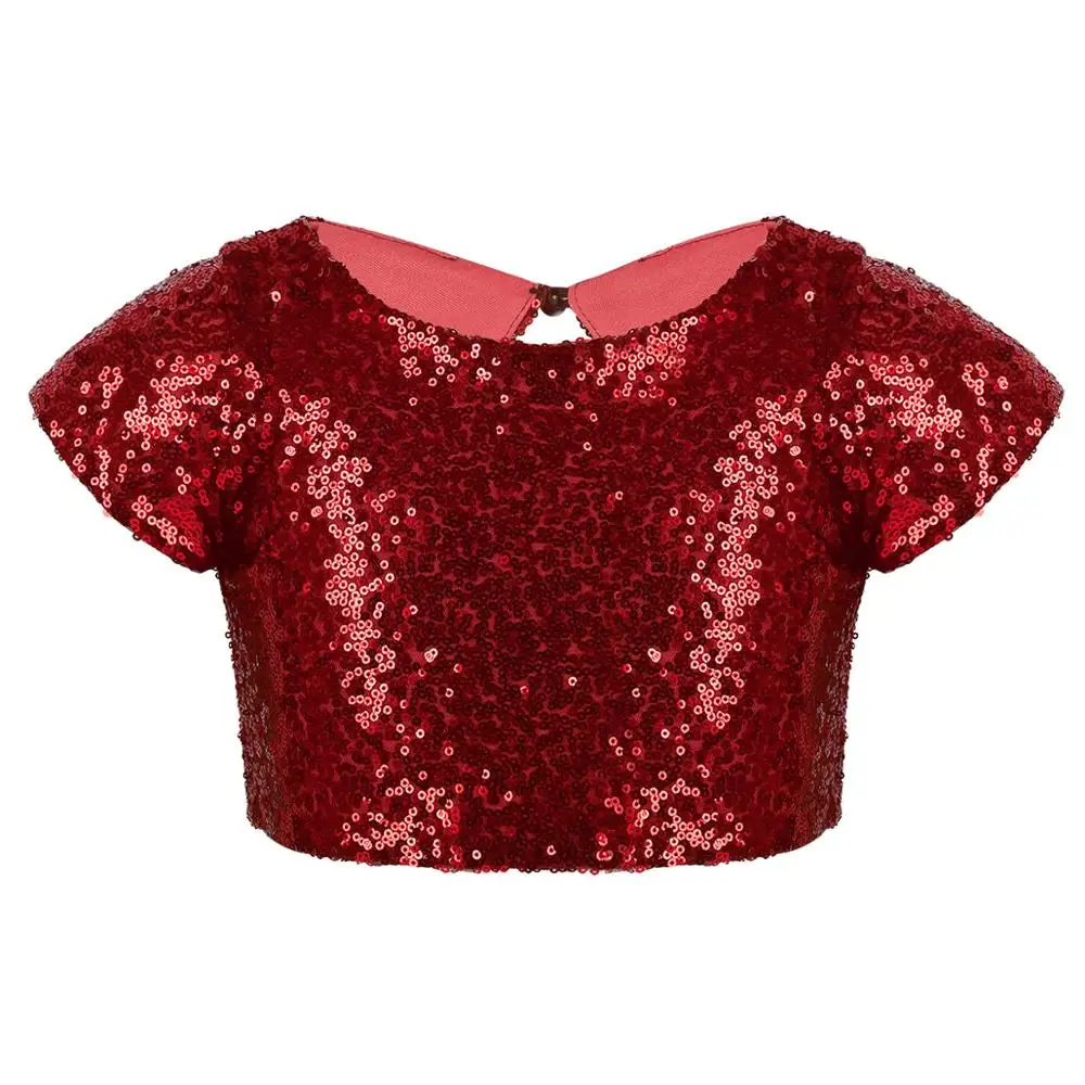 

Girls Children Teens Shiny Sequin Dance Crop Top Girls Ballet Dance Costume Ballerina Stage Performance Gym Sports Tank Top