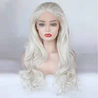 Platinum Blonde V'NICE натуральный длинный волнистый платиновый блондин парик высокая температура волокна бразильские волосы синтетический парик фронта шнурка для парика - Цвет: Platinum Blonde