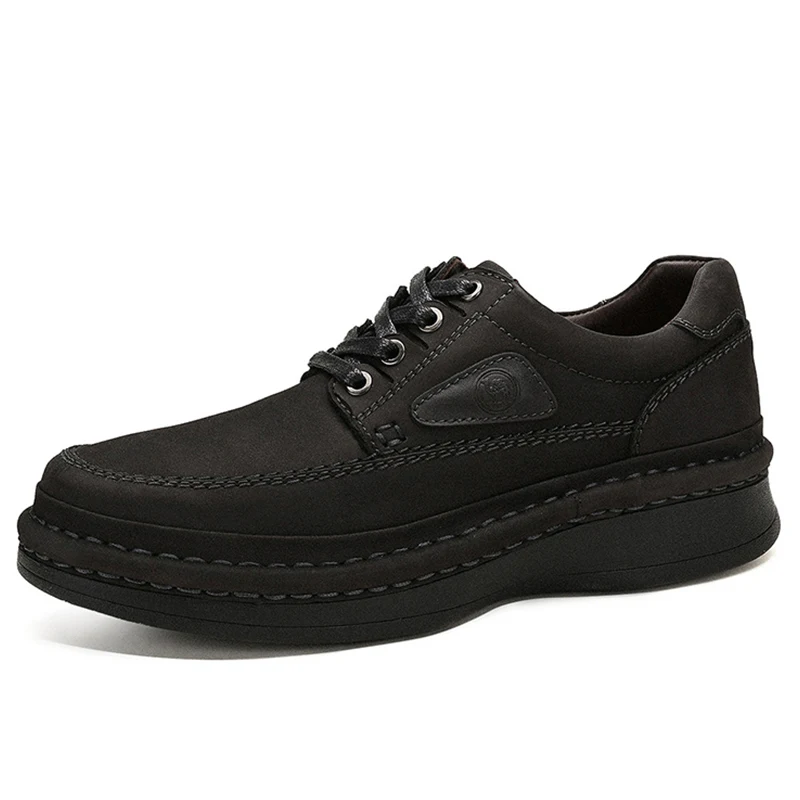 W742344630Black CAMEL/мужская повседневная обувь из натуральной кожи на шнуровке в английском стиле; прошитая вручную мужская обувь на толстой подошве; мужская обувь - Цвет: W742344630Black