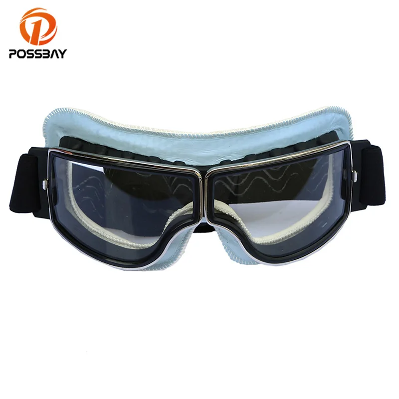 Posbay мотоциклетные очки кожаные белые и синие зимние спортивные для катания на