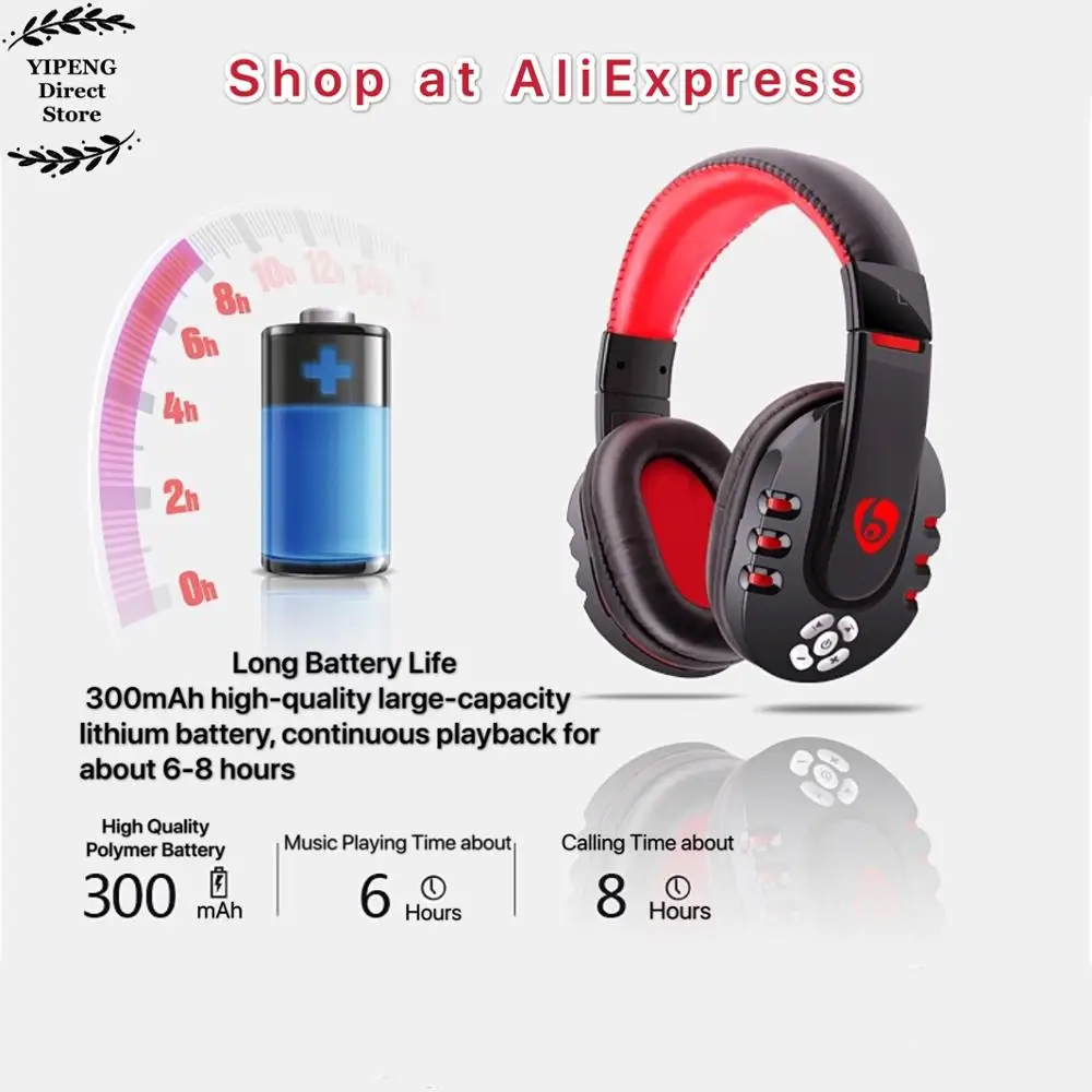 

V8 Over Ear Wireless Bluetooth Headphones Headset Gamer Support Microphone Gaming Earphones with LED Button
