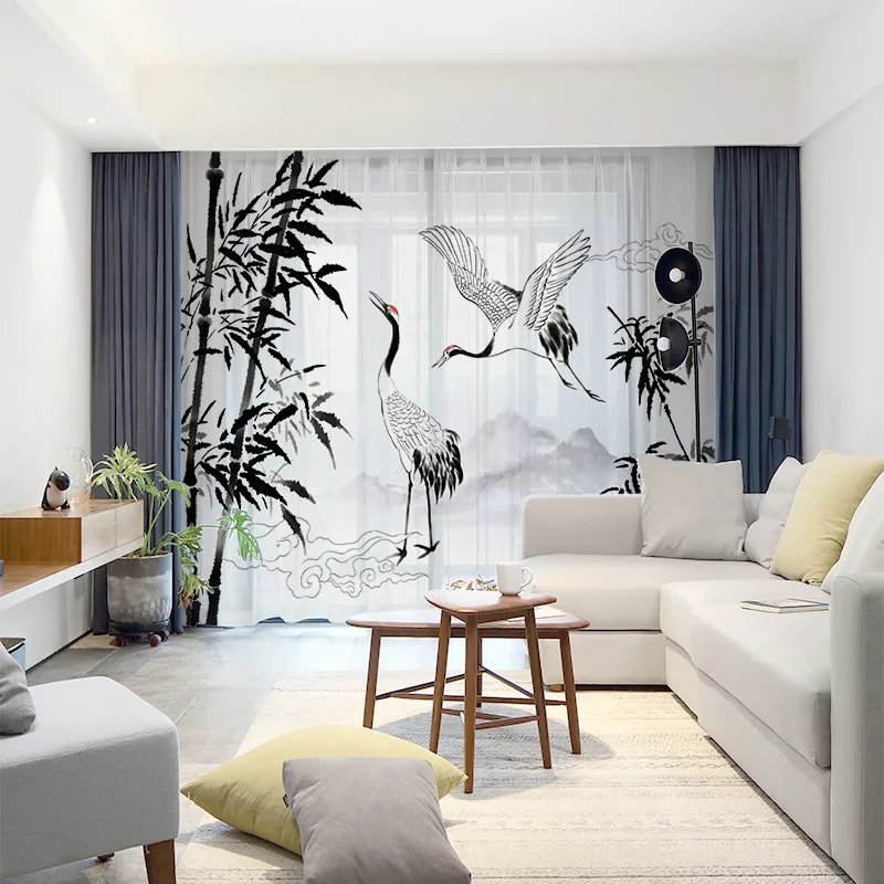 Шторы с чернильным рисунком в китайском стиле драпировка прозрачная тюль