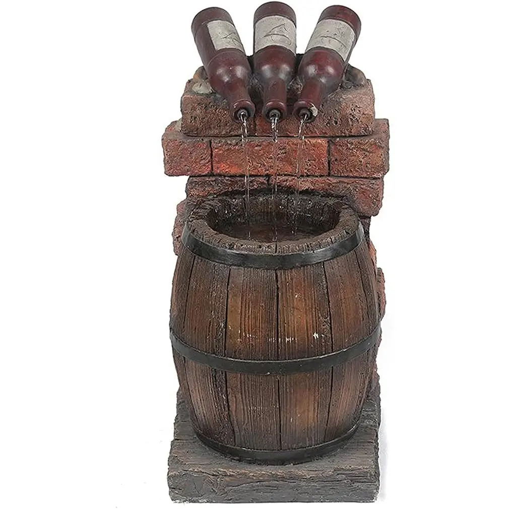 

Resin Wine Bottle And Barrel Outdoor Water Fountain Sculpture Rustic Wood Barrel Water Fountain For Garden Patio