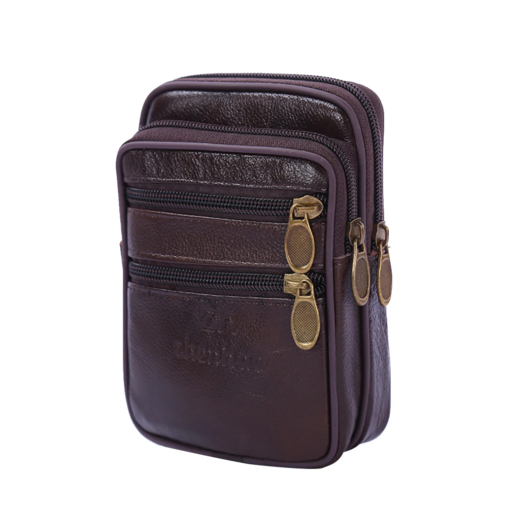 

Cowhide Leather Fanny Waist Packs Men Classic Texture Creative Design Chic Casual Fanny Bum Bag Mobile Phone Pouch