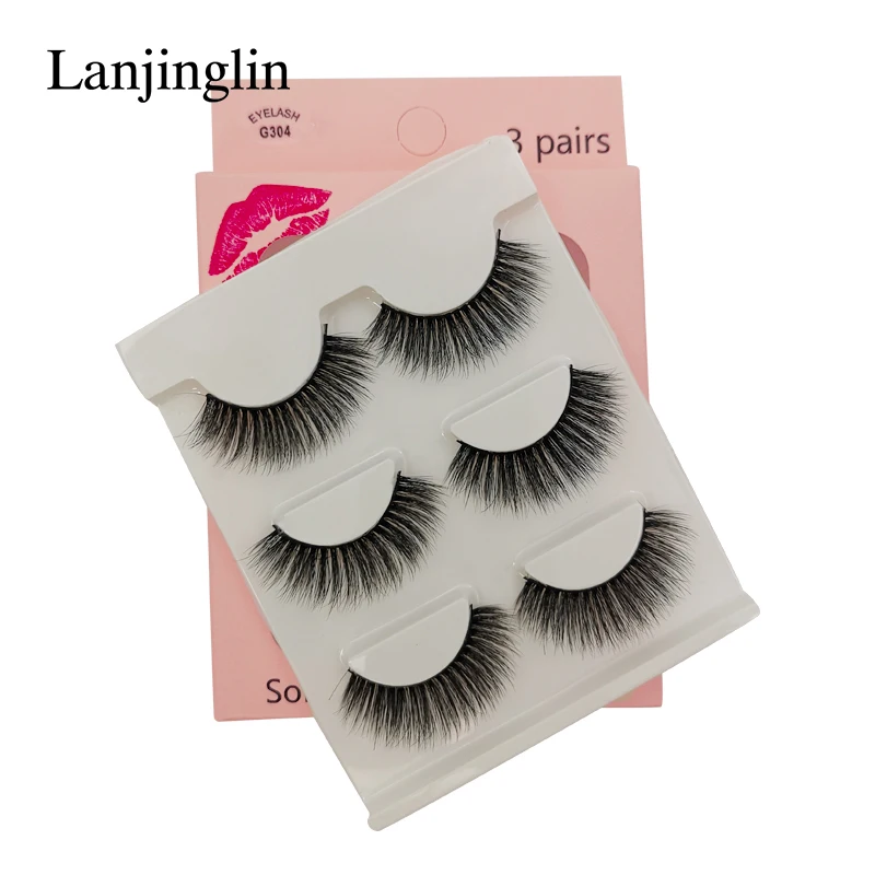 LANJINGLIN 1/3/5 пар 3D из меха норки накладные ресницы натуральные длинные ресницы тонкие Макияж Наращивание ресниц пикантные Поддельные Ресницы cilios