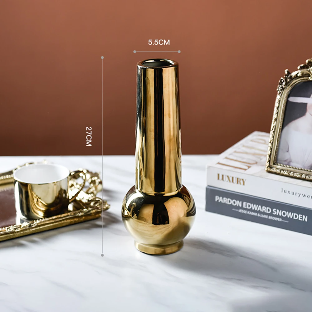 

Creative Geometric Ceramic Vase Gold Decoration Accessories Modern Luxury Small Vase Living Room Flower Arrangement Decoration
