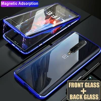360 full protective magnetic metal bumper double tempered glass case for oneplus 8 7t pro 6t 6 one plus 7 pro 8 pro screen cover