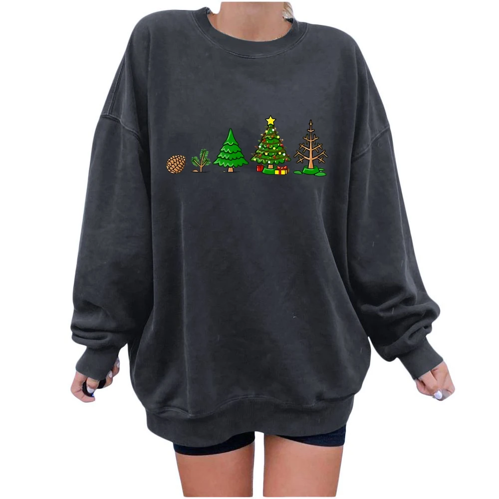 

Evolution of A Christmas Tree Sweatshirt Casual Long Sleeve Funny Merry Christmas Top Sweatshirt Hipster Xmas Pullover