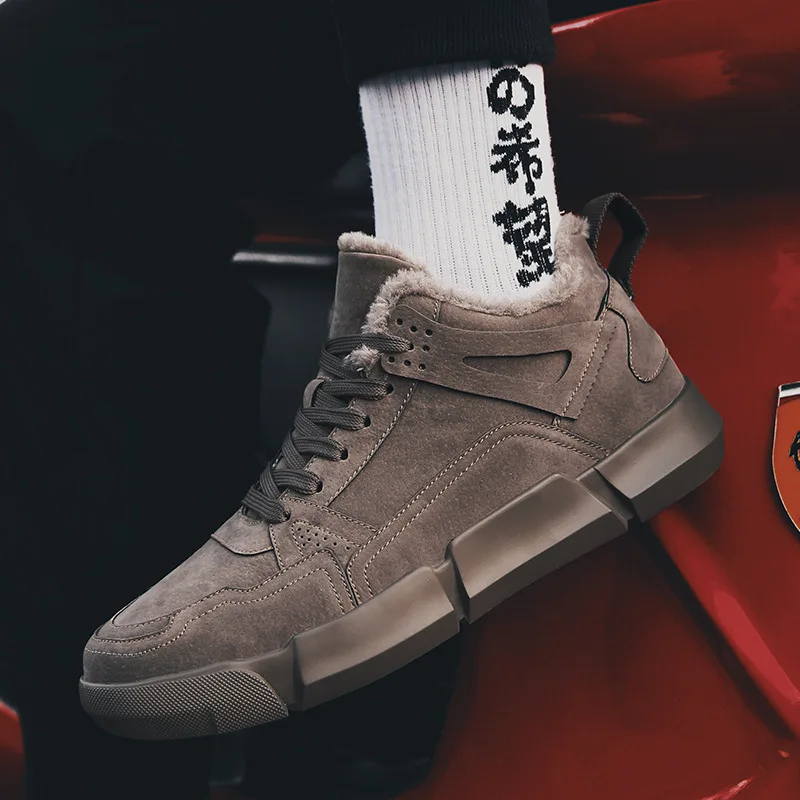 Мужские ботинки на флисовой подкладке теплые мотоциклетные плюшевая теплая