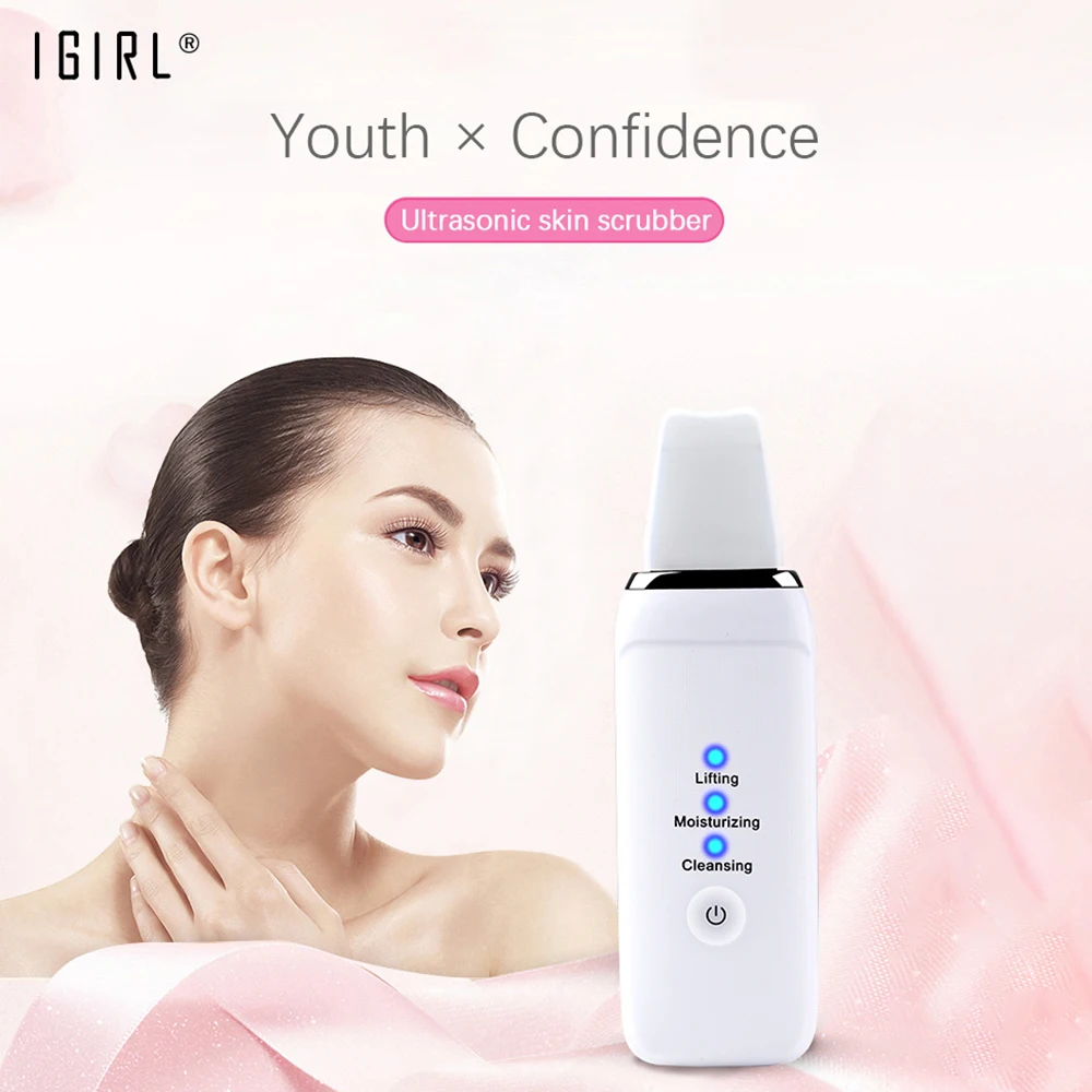IGIRL ультразвуковая щетка для кожи глубокий аппарат для чистки лица пилинг Лопата для лица Очиститель пор скраб для кожи лица Лифт машина