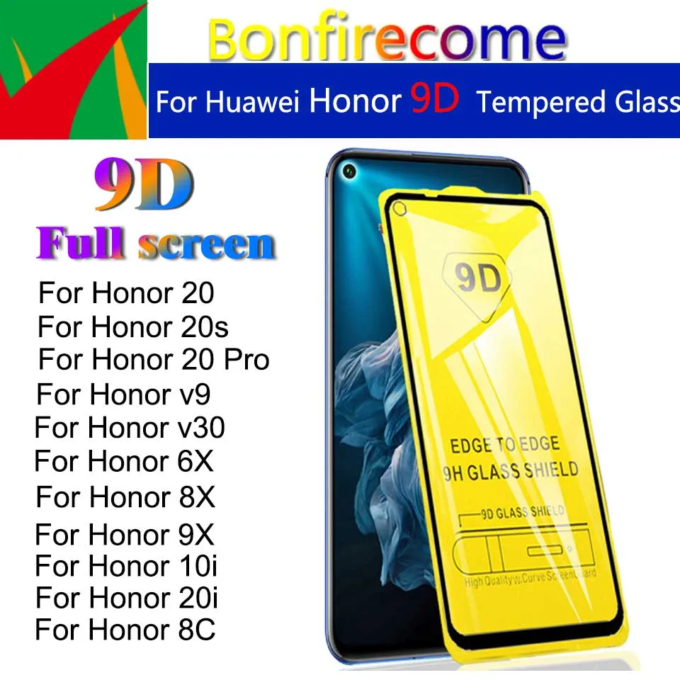Закаленное стекло 9D с полным покрытием для Huawei Honor 8X 20 Pro 20s 10i 20i V9 V30 защитная